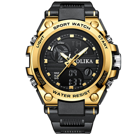 Men's dual display waterproof electronic watch, outdoor sports timing multifunctional quartz electronic watch, shock resistant student watch - V.I.P Digital Presence