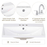 24" Bathroom Vanity Top Only White Basin 3-Faucet Holes  4" Faucet Available Ceramic - V.I.P Digital Presence