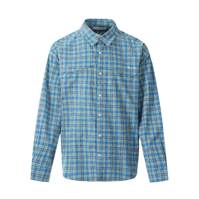 Plaid Long Sleeve Shirt Men's Spring Autumn Japanese Style Versatile Loose Casual Spliced Frayed Plaid Dress Shirt - V.I.P Digital Presence