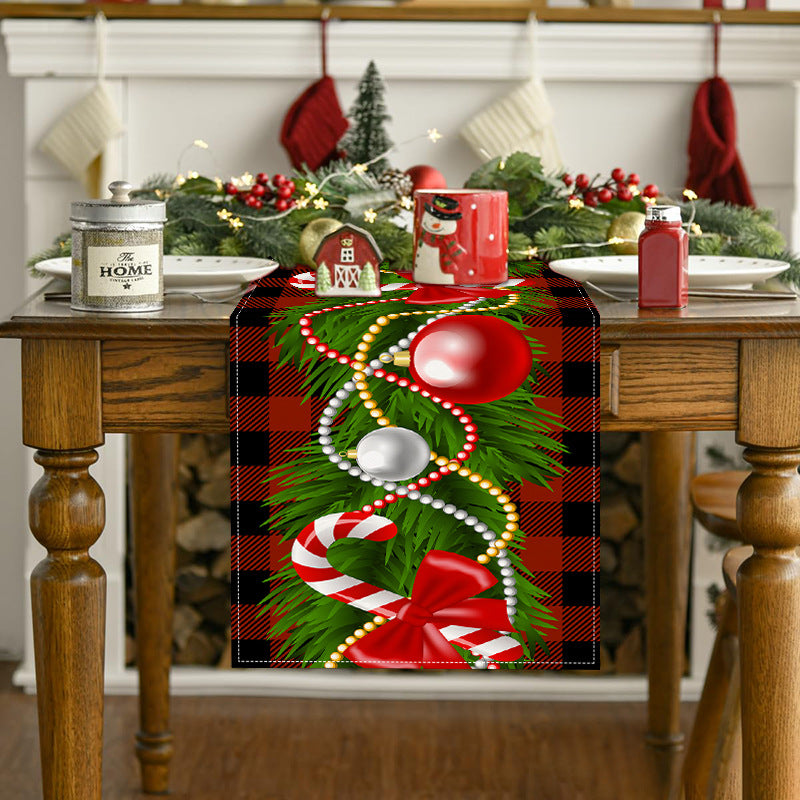 Christmas table flag Christmas candy printed tablecloth TV cabinet decoration white linen tablecloth tea flag pad - V.I.P Digital Presence