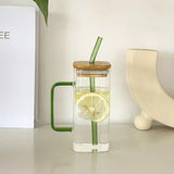 Square colored handle cup glass straw cup with lid milk tea cup with large capacity - V.I.P Digital Presence