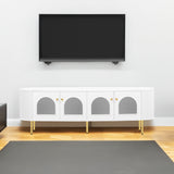 U-Can Modern TV Stand for TVs up to 80 Inches, Entertainment Center with 4 Cabinets, Wood with Metal Legs and Handles White - V.I.P Digital Presence
