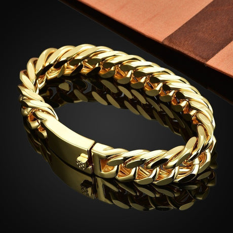 Fashionable 18K gold plated men's electroplated alloy double buckle bracelet - V.I.P Digital Presence