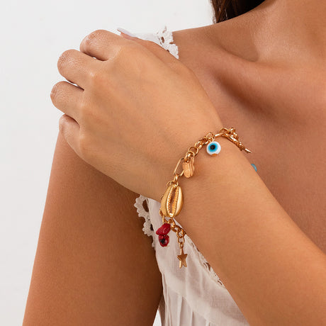 Fashionable and versatile peach heart turquoise bracelet, irregular alloy multi-element shell bracelet - V.I.P Digital Presence