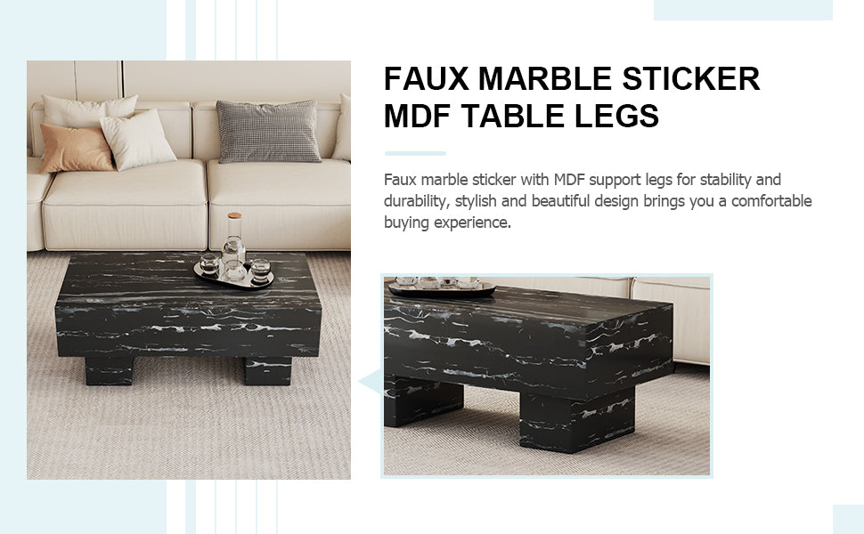 The black coffee table has patterns Modern rectangular table suitable for living rooms and apartments  43.3"*21.6"*17.2"