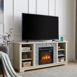 Mantel electric fireplace stone TV media stand, open storage console space, with 18 inch fireplace insert, white - V.I.P Digital Presence