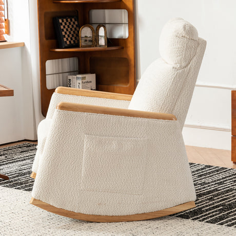 Accent Rocking Chair with Footrest High Back Rubber Wood Rocking Legs Bedroom Living Space 38.6D X 26.8W X 40.6H Inch - V.I.P Digital Presence