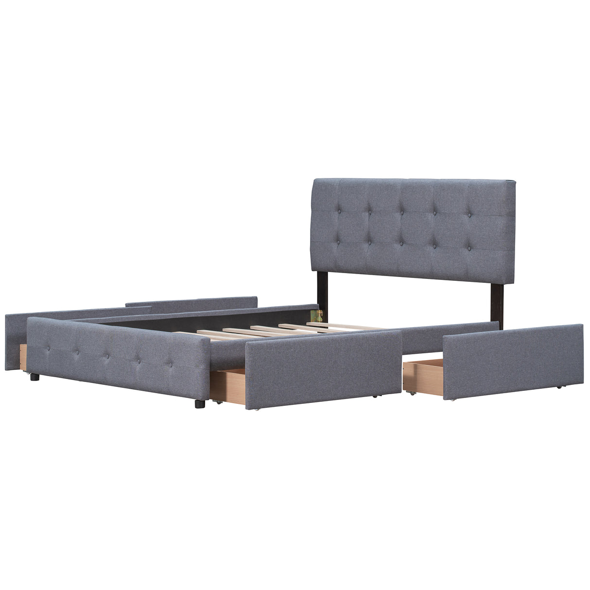 Upholstered Platform Bed with Classic Headboard and 4 Drawers No Box Spring Needed Linen Fabric Queen Size Dark gray - V.I.P Digital Presence