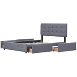 Upholstered Platform Bed with Classic Headboard and 4 Drawers No Box Spring Needed Linen Fabric Queen Size Dark gray - V.I.P Digital Presence