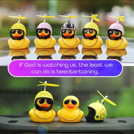 Car Duck with Helmet Broken Wind Small Yellow Duck Road Bike Motor Helmet Riding Cycling Car Accessories Decor Without Lights - V.I.P Digital Presence