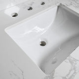 Montary 43x22 bathroom stone vanity top engineered stone carrara white marble color with rectangle undermount ceramic sink and 3 faucet hole with back splash