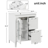 24" Bathroom Vanity with Sink, Bathroom Vanity Cabinet with Two Drawers and Door, Adjustable Shelf, Solid Wood and MDF, White - V.I.P Digital Presence