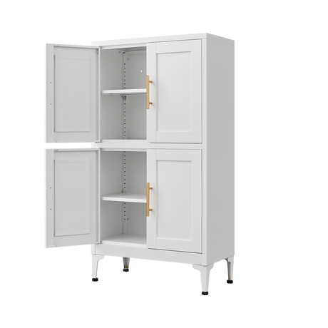 White metal kitchen storage cabinet, kitchen pantry storage cabinet with door and shelf, adjustable leveling feet - V.I.P Digital Presence