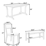 TOPMAX Farmhouse 6-Piece Trestle Dining Table Set with Upholstered Dining Chairs and Bench  59inch, White