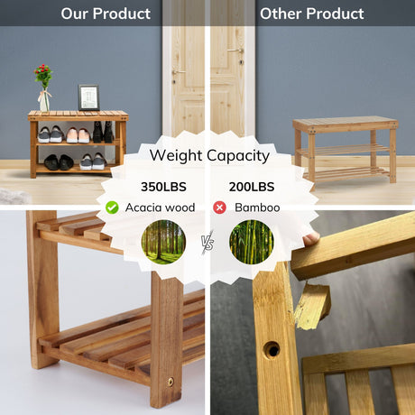 Acacia Wood Shoe Rack Bench Strong Weight Bearing Upto 200 LBS Best Ideas For Entryway Frontdoor Bathroom, Natural Color. - V.I.P Digital Presence