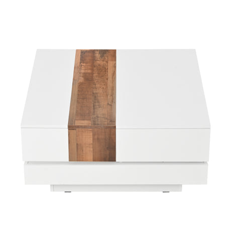 ON-TRANS 31.4 inches x 31.4 inches with sliding tabletop, high gloss center table, hidden storage room white - V.I.P Digital Presence