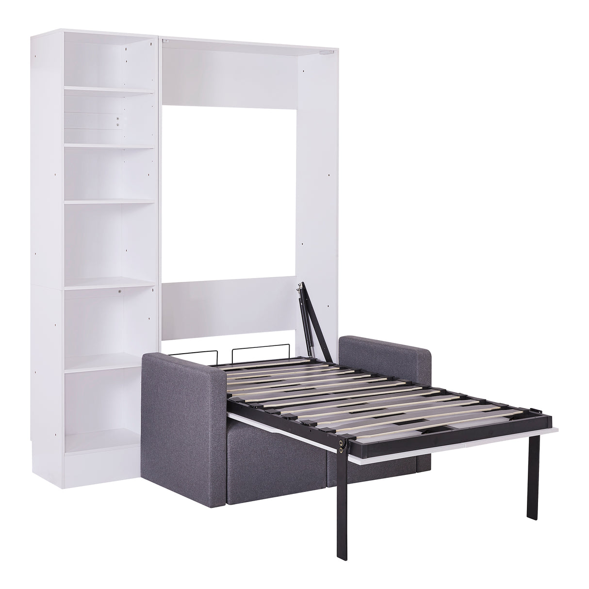 Twin Size Murphy Bed Wall Bed with Sofa,with Shelves,White - V.I.P Digital Presence