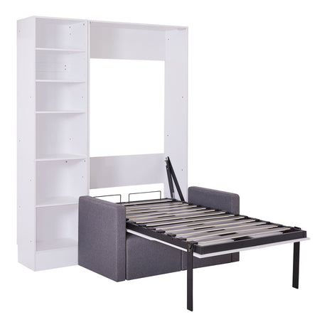 Twin Size Murphy Bed Wall Bed with Sofa,with Shelves,White - V.I.P Digital Presence