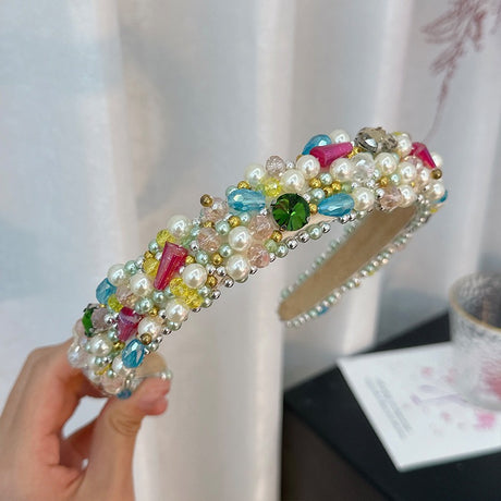 New handmade beaded crystal pearl retro exaggerated internet celebrity hot selling thin edge hair accessories - V.I.P Digital Presence