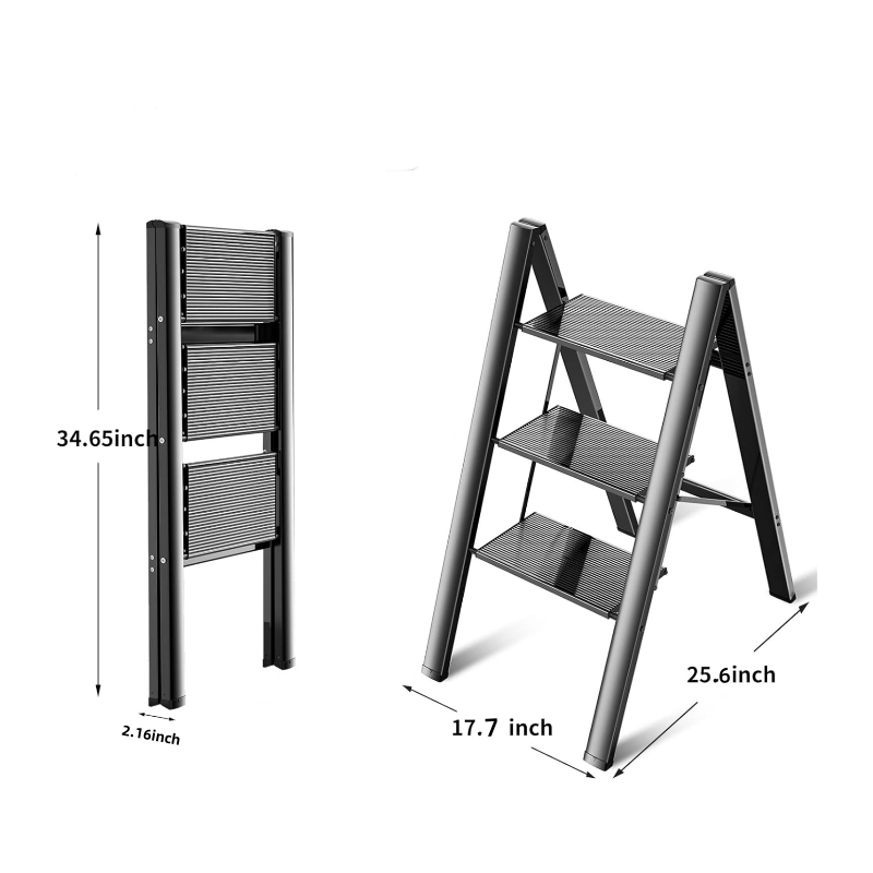 3 Step Ladder Aluminum Light Folding Step Bench Wide Non slip Pedal 300 lb Capacity Home Office Portable Ladder black - V.I.P Digital Presence