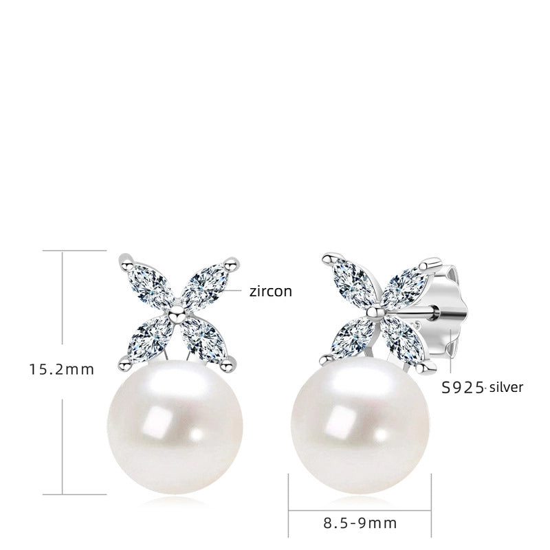 Fashionable freshwater pearl earrings s925 pure silver round strong light bulb earrings - V.I.P Digital Presence