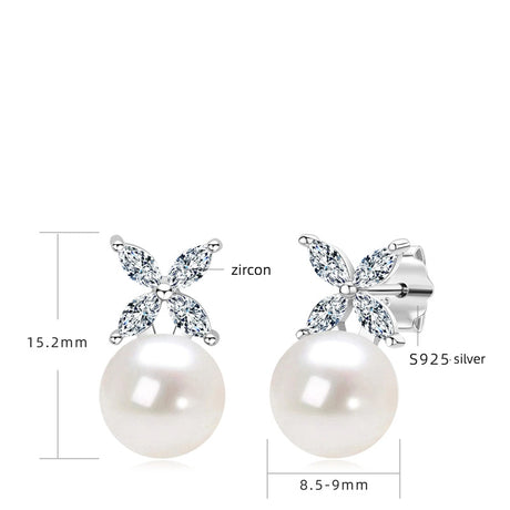 Fashionable freshwater pearl earrings s925 pure silver round strong light bulb earrings - V.I.P Digital Presence