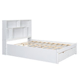 Full Size Platform Bed with Storage Headboard and 2 Drawers, White - V.I.P Digital Presence