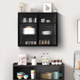 27.56"Glass Doors Modern Two-door Wall Cabinet with Featuring Three-tier Black