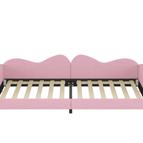 Twin size Upholstered Daybed, Sherpa Fabric Sofabed with Cloud-Shaped Backrest, No Box-spring Needed, Pink - V.I.P Digital Presence