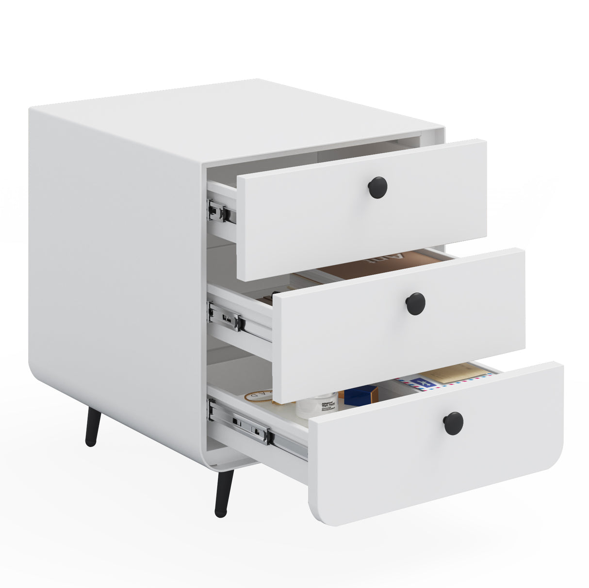 Modern Night Stand Storage Cabinet for Living Room Bedroom Steel Cabinet with 3 Drawers Bedside Furniture Circular Handle