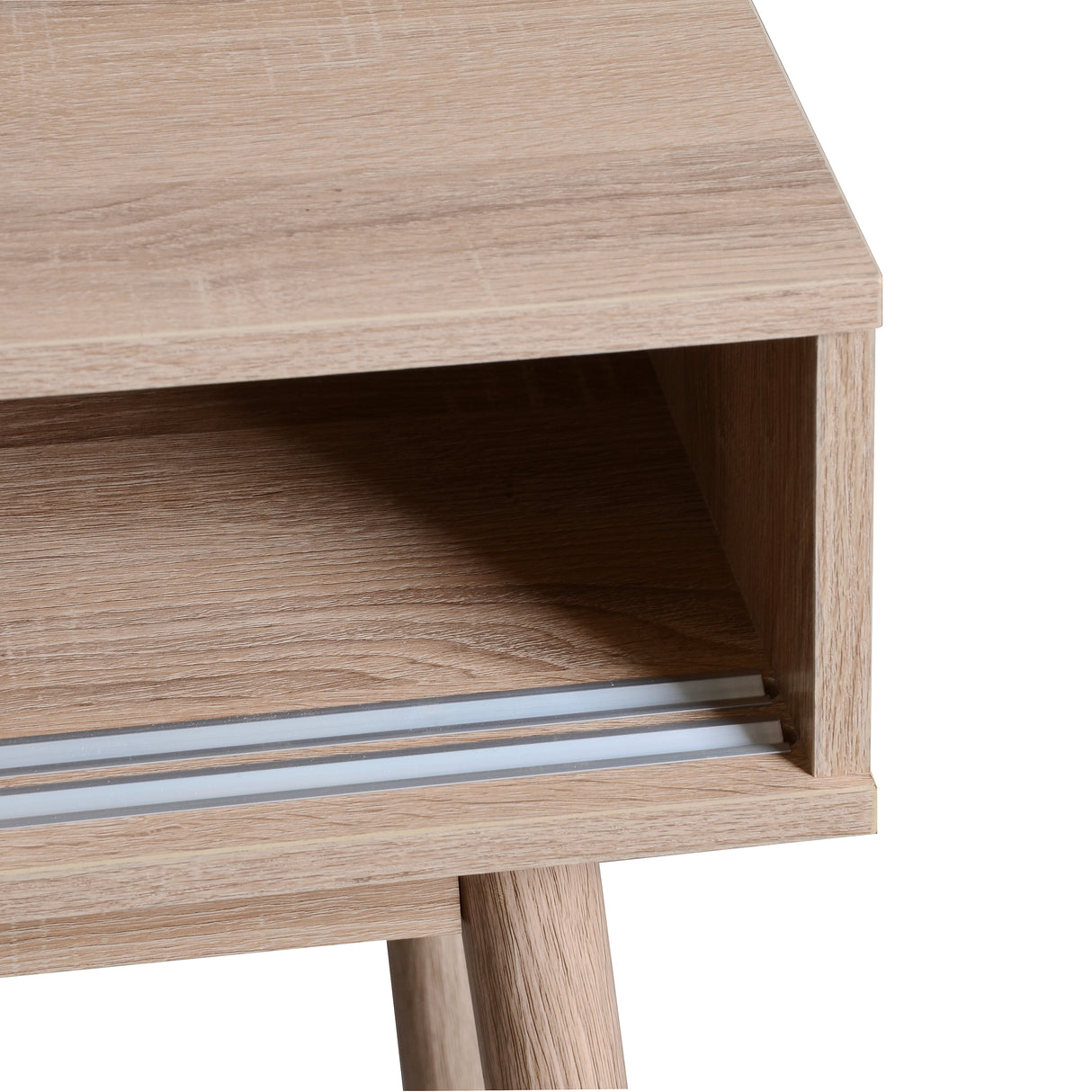 Kitchen Mid-Century Table Writing Desk with 2 Push-pull White Panel Drawers and Wood Legs, Natural Color - V.I.P Digital Presence