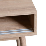 Kitchen Mid-Century Table Writing Desk with 2 Push-pull White Panel Drawers and Wood Legs, Natural Color - V.I.P Digital Presence