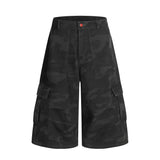 American Retro Camouflage Denim Seven-Quarter Shorts for Men, Loose Wide-Leg Multi-Pocket Design Workwear Five-Quarter Pants Trendy - V.I.P Digital Presence
