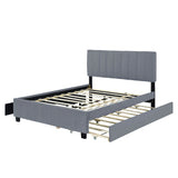 Queen Size Velvet Upholstered Platform Bed with 2 Drawers and 1 Twin XL Trundle- Gray - V.I.P Digital Presence