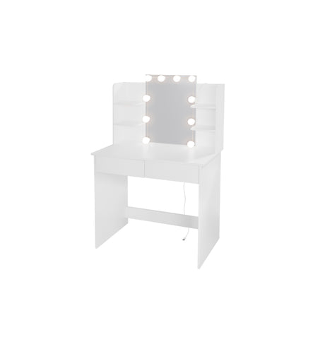 Makeup Vanity Desk With LED Lighted Mirror ,Dressing Table Set With 2 Large Drawers 10 LED Light ,White Color - V.I.P Digital Presence
