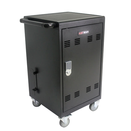 Mobile Charging Cart and Cabinet for Tablets Laptops 30-Device With Combination Lock--Black - V.I.P Digital Presence