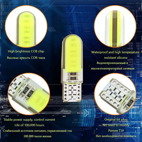 2PCS T10 W5W LED car interior light COB marker lamp 12V 168 194 501 Side Wedge parking bulb canbus auto for lada car styling - V.I.P Digital Presence