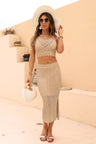 Chic Openwork Cropped Tank & Split Skirt Set