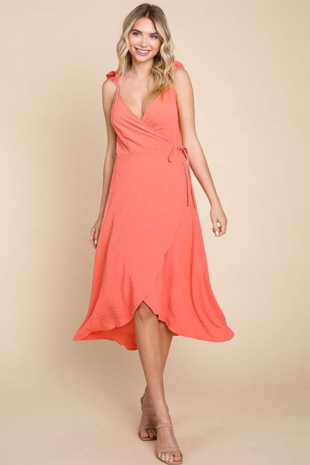 Ruffle Charm Surplice Wrap Slip Dress