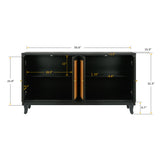 Handcrafted Premium Grain Panels Rattan Sideboard Buffer Cabinet Accent Storage Cabinet With 4 Rattan Doors BLACK - V.I.P Digital Presence