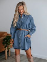 Classic Button-Front Collared Denim Dress