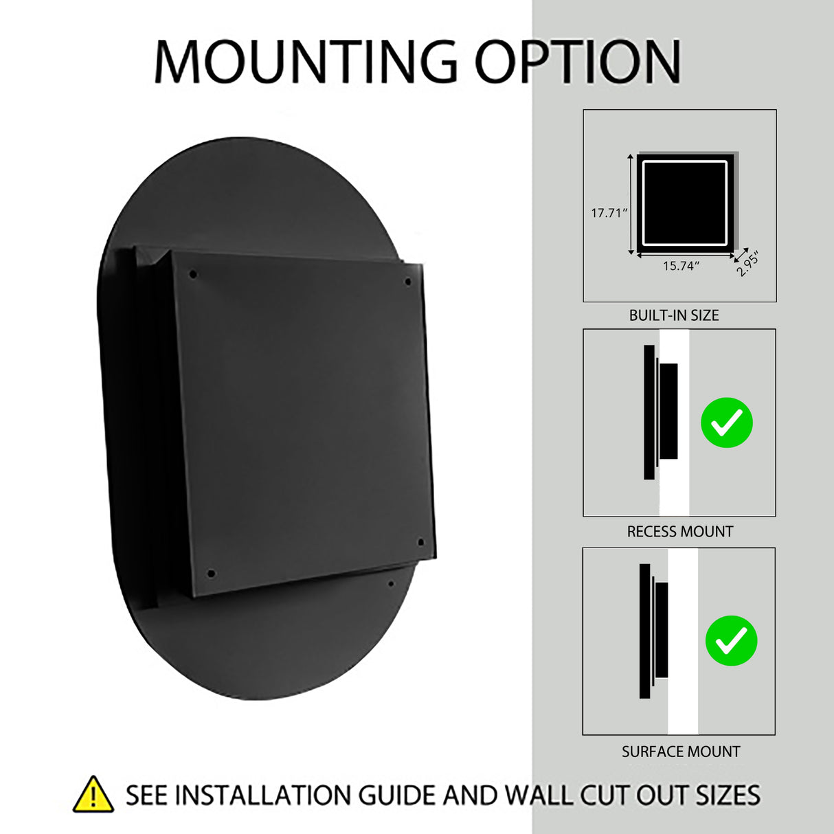 20x34 inch oval embedded medicine cabinet, metal frame bathroom cabinet with mirror and adjustable shelf matte black - V.I.P Digital Presence