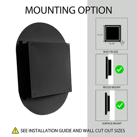 20x34 inch oval embedded medicine cabinet, metal frame bathroom cabinet with mirror and adjustable shelf matte black - V.I.P Digital Presence