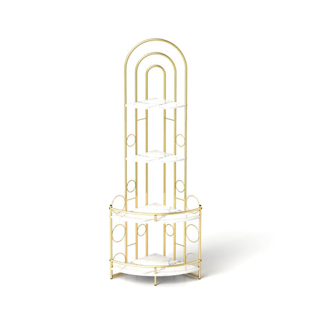 Gold 4-Tier Corner Bookshelf, Modern Style, Plant Stand with Metal Frame - V.I.P Digital Presence