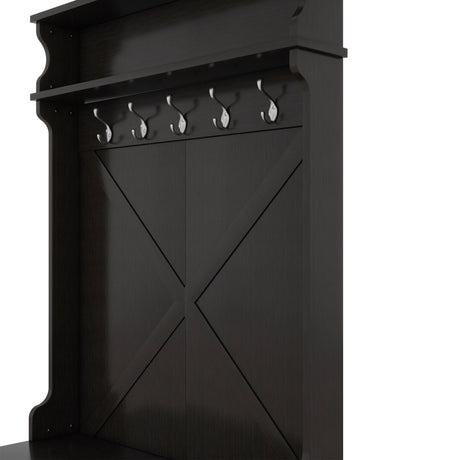 Hall tree with roof rack and storage platform, corridor shoe cabinet with sliding door, clothes hanger with 5 hooks black - V.I.P Digital Presence
