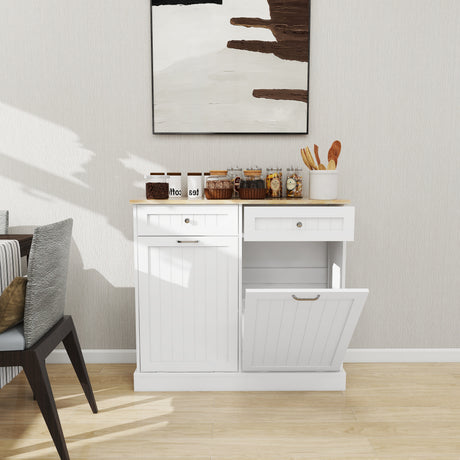 Two Drawers and Two-Compartment Tilt-Out Trash Cabinet Kitchen Trash Cabinet-White - V.I.P Digital Presence