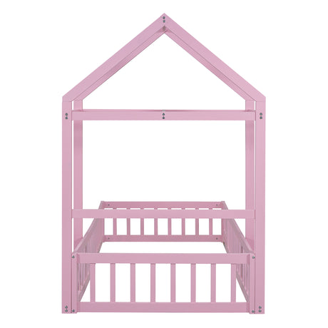 Wooden Twin Size Children's Bed with Detachable Headboard and Integrated Clothes Drying Rack, Pink - V.I.P Digital Presence