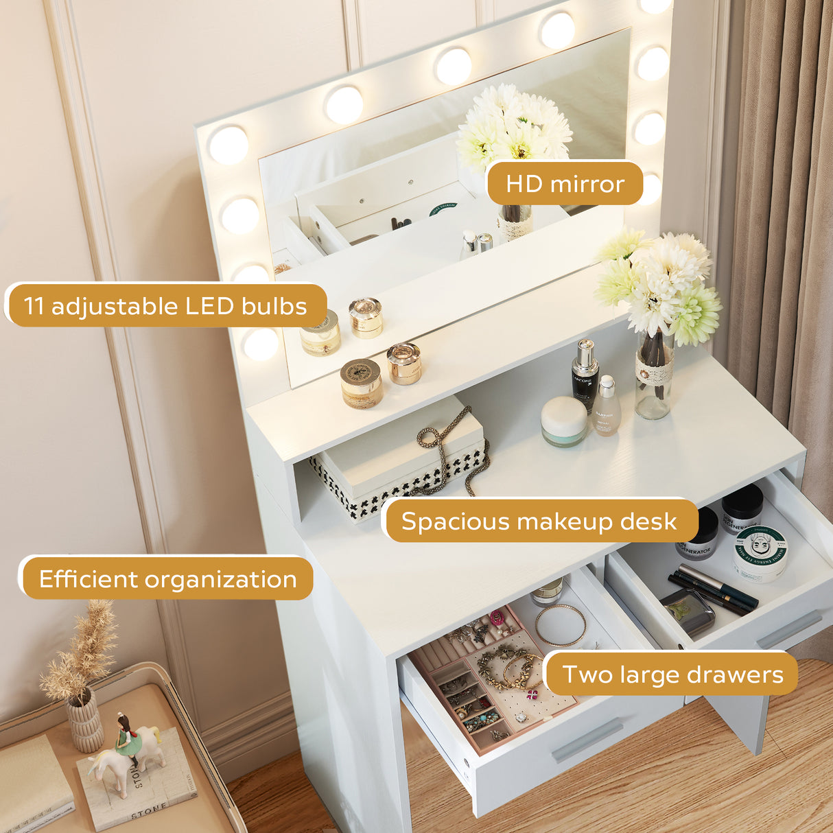 Makeup Vanity Desk with Mirror & Light - V.I.P Digital Presence