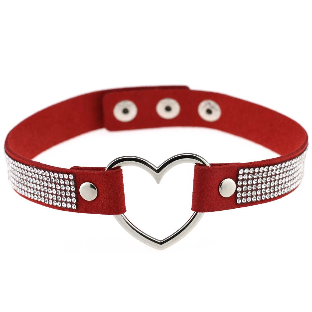 Japan's Harajuku Soft Girl Black Rhinestone Peach Heart Love-Shaped Collar Women's Neck Strap Collarbone Necklace Short - V.I.P Digital Presence