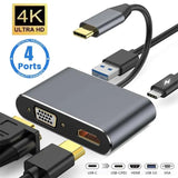 USB C Hub 4 in 1 Type C 3.0 Adapter to 4K HDMI VGA PD Fast Charge Splitter Docking Station Hub for Phone MacBook Laptop Computer - V.I.P Digital Presence